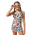 thumbnail image 1 of COEQINE Girls Tankini Swimsuit 2 Piece for Kids 14-15 Years Old Printed Modest Bathing Suits with Removable Pads Crewneck Tank Top & Swim Shorts Polyester Spandex, Colorful Leopard Print, 1 of 8