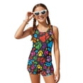 thumbnail image 1 of COEQINE Girls Two Piece Tankini Bathing Suit with Chest Pad, Crewneck Sleeveless Summer Swimwear, Modest Rash Guard Set Swimsuit for Big Kid Preteen 10-11 Years, Retro Colorful Paw Print, 1 of 8