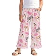 thumbnail image 1 of COEQINE Girls Wide Leg Long Pants with Ruffle Straight Leg High Waisted Summer Trousers Stylish Outfits Flowy Playwear for 7-8 Years Kids, Cat Strawberry Ice Cream Pink, 1 of 8