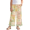 thumbnail image 1 of COEQINE Girls' Wide Leg Pants with Ruffle High Waisted Trousers Straight Leg Track Pants Fashion Outfits Trendy Bottoms for 13-14 Years, Retro Daisy Patchwork, 1 of 8