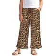 thumbnail image 1 of COEQINE Girls Wide Leg Ruffle Pants High Waisted Palazzo Pants with Pockets Flowy Trousers Comfy Fall Outfits for 5-6 Years Little Girls, Brown Leopard Print, 1 of 8