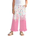 thumbnail image 1 of COEQINE Girls Wide Leg Ruffle Pants High Waisted Palazzo Pants with Pockets Flowy Trousers Comfy Fall Outfits for 5-6 Years Little Girls, Drip Ice Cream Pink, 1 of 8