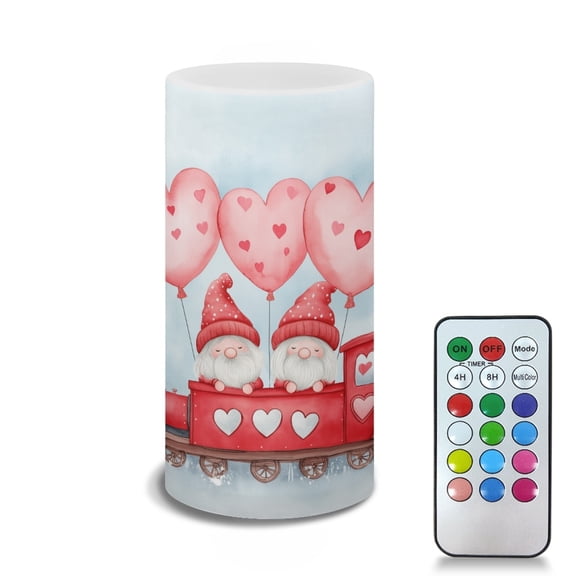 COEQINE Gnome Love Train Flameless Candle Electric LED Lights with Dancing Flame Timer Remote Color Lights, 3 AAA Batteries Operated (Not Include) for Valentine's Day Home Indoor Decor