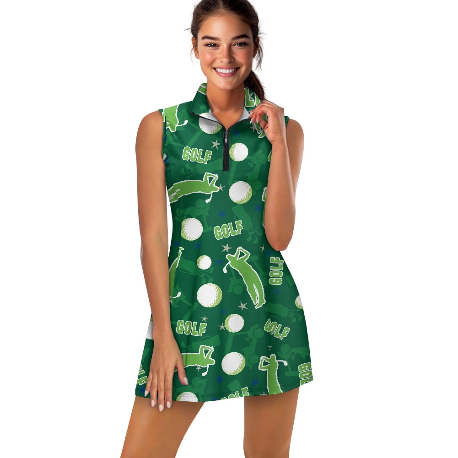 COEQINE Golf Ball Star and Cart Green Print Golf Dresses for Women Quick  Dry Elastic Washable Sports Dresses with Pockets and Shorts Sleeveless  V-Neck ...