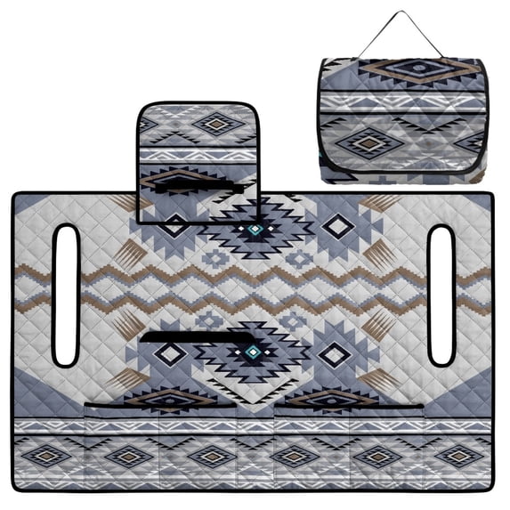 COEQINE Golf Cart Seat Cover Blanket Towel Accessories, Portable Foldable Design with Carry Handle, Universal Fit for EZGO/Yamaha/Club Car with 4 Pockets, American Tribal Geometric Blue