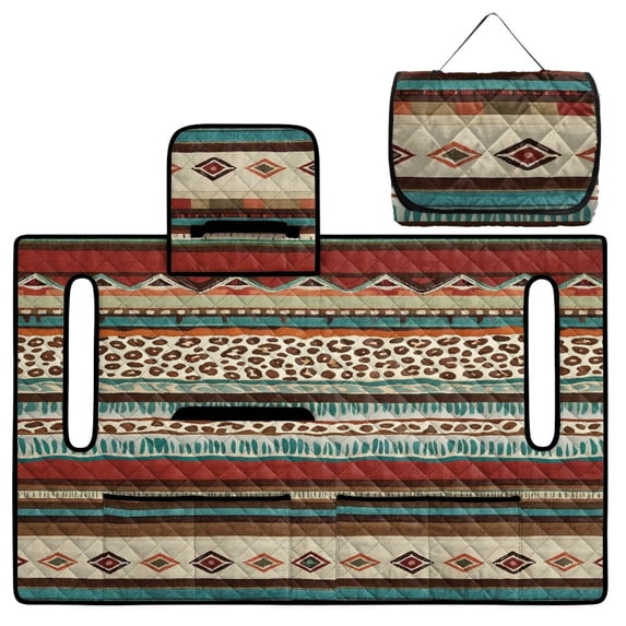 COEQINE Golf Cart Seat Cover with Carry Handle for Storage, Fits for EZGO Yamaha Club Car (51.2x30.3 Inches), with Quilted Padding & 4 Storage Pockets, Easy Wash, Leopard Print Ethnic Tribal