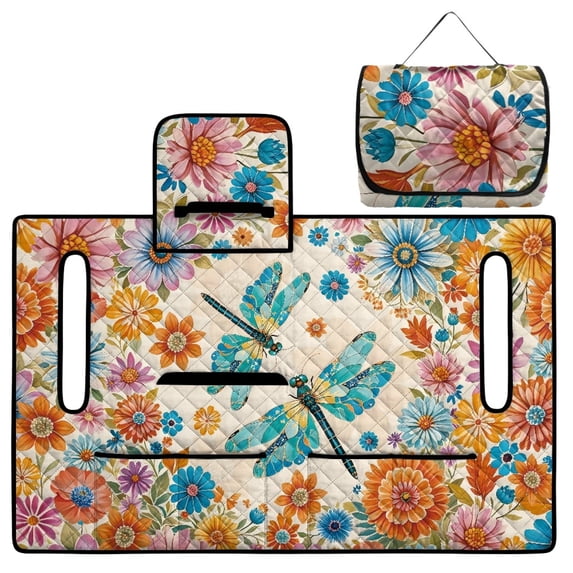 COEQINE Golf Cart Seat Cover Towel with Foldable Design and Carry Handle, Universal 51.2"x30.3", Comfort Quilted Polyester, 4 Front Pockets, Easy to Clean, Draongfly Boho Floral Orange
