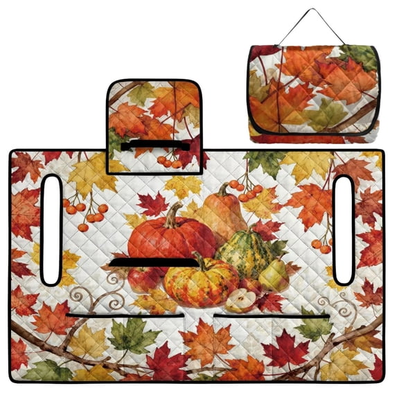 COEQINE Golf Cart Seat Covers Blanket, Travel Sports Cart Seat Cushion Covers for 2 Person Seats Club Car, Universal Golf Accessories for Autumn Decor, Fall Harvest Pumpkin Maple Leaf