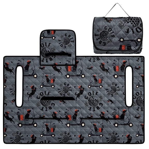 COEQINE Golf Cart Seat Covers with Carry Handle, Comfortable Golf Cart Seat Towel Blanket, Fit for EZGO Yamaha Club Car and Other 2-Seat Golf Carts, 51.2"x 30.3", Cartoon Dog Golf Pattern Gray