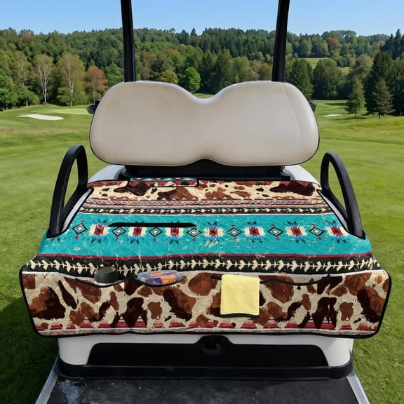COEQINE Golf Cart Seat Covers with Carry Handle, Comfortable Golf Cart Seat Towel Blanket, Fits for EZGO Yamaha Club Car and Other 2-Seat Golf Carts, Blue American Tribal Cow Print