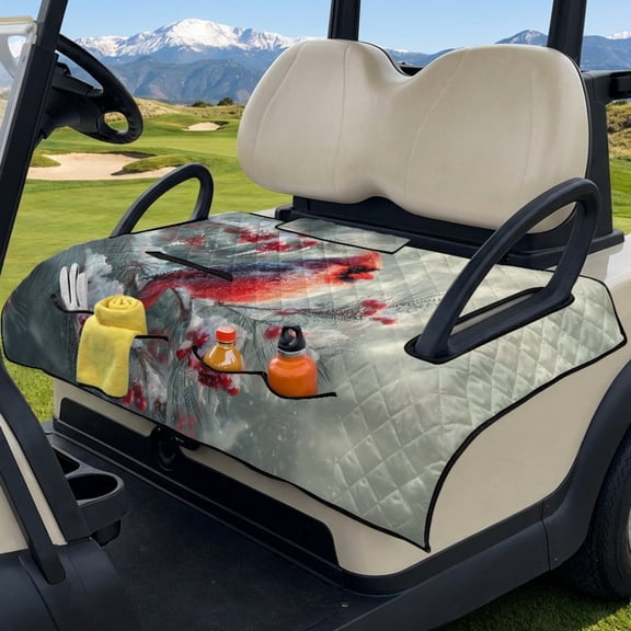 COEQINE Golf Cart Seat Covers with Carry Handle, Comfortable Golf Cart Seat Towel Blanket, Fits for EZGO Yamaha Club Car and Other 2-Seat Golf Carts, Northern Cardinal Bird