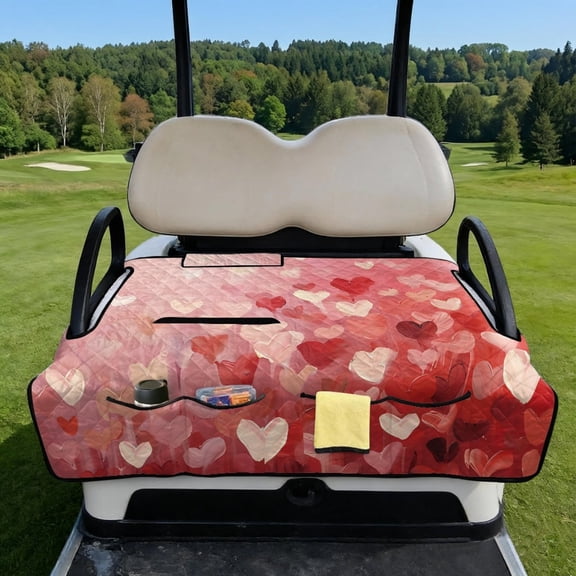 COEQINE Golf Cart Seat Covers with Carry Handle, Comfortable Golf Cart Seat Towel Blanket, Fits for EZGO Yamaha Club Car and Other 2-Seat Golf Carts, Valentines Day Red Pink Heart Oil-painting
