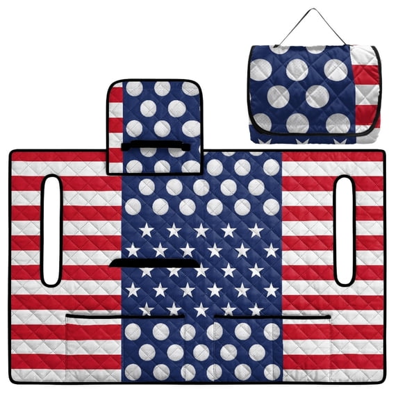 COEQINE Golf Cart Seat Towel Blanket Cover with Handle for Folded Carrying and Storage, Quilted Padding, 4 Storage Pockets, Fit for Most 2 Seat Cart, Golf Pattern US Flag