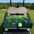 thumbnail image 1 of COEQINE Golf Cart Seat Towel Cover, Foldable with Carry Handle, Universal Fit for Most 2-Seater EZGO/Yamaha/Club Car, Quilted with 4 Front Pockets, Washable, Abstract Green Wave, 1 of 8