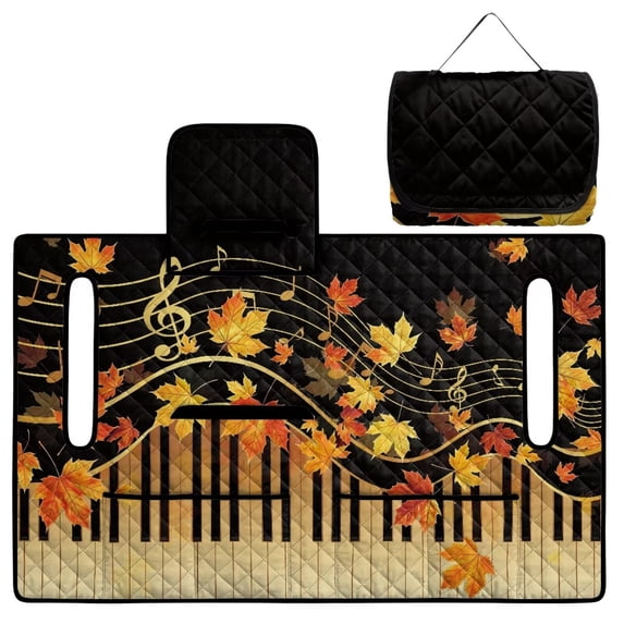 COEQINE Golf Cart Seat Towel Quilted Protective Cover with Carrying Handle, Universal Fit Autumn Decor, 4 Front Pockets, Fits for Most 2 Seats Club Car, Fall Piano Keyboard Maple Leaf