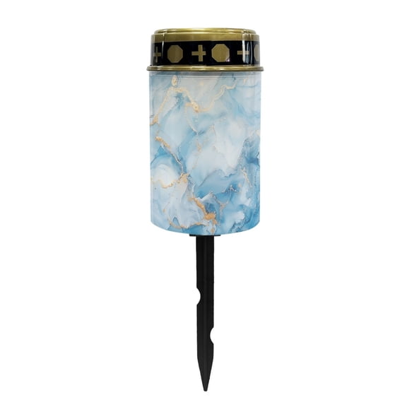 COEQINE Grave Site Solar Lights Grave Solar Lights for Cemetery Outdoor Waterproof Decorative Flameless Pillar Candle for Garden Porch Patio Outdoor Decor, Blue Gold Marble
