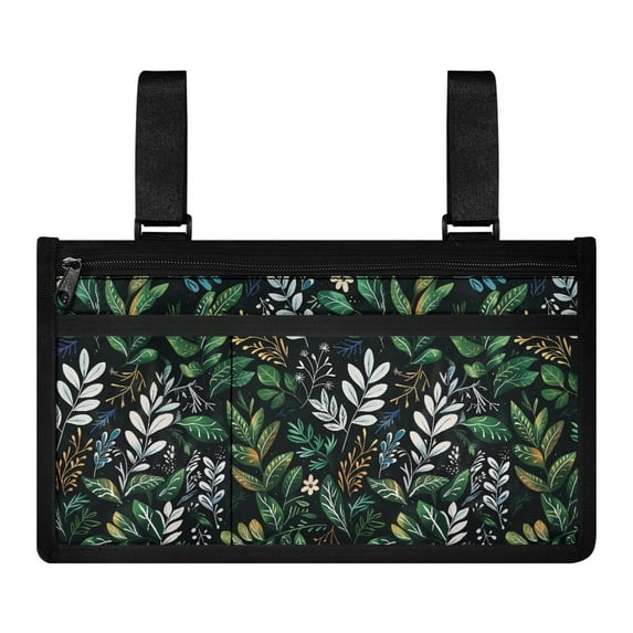 COEQINE Green Leaf Wheelchair Side Pouch Power Wheelchair Side Bag Wheelchair Carrying Case Storage of Daily Necessities Mobility Scooter Side Pouch for Office Chairs Rollator