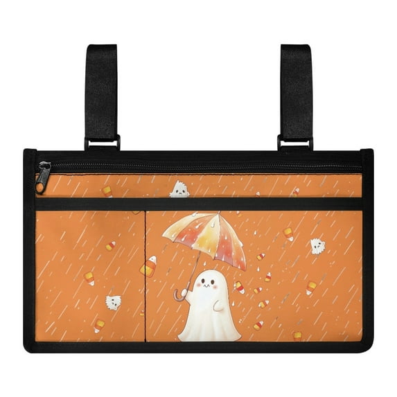 COEQINE Halloween Cute Ghost Wheelchair Armrest Side Hanging Storage Bag for Seniors Wheelchair Side Organizer Storage Bag Armrest Pouch Spooky Wheelchair Storage Bag Side Bag for Wheelchair Back