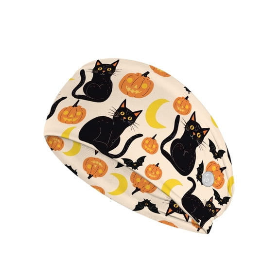COEQINE Halloween Pumpkin Nurse Button Headband Black Cat Knotted Headbands Women Trendy Non-Slip Elastic Turban Hair 2024 Men Sport Headbands Elastic Sports Headbands Spooky