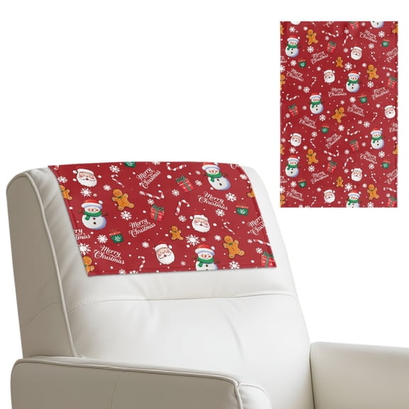 COEQINE Headrest Protector for Recliners, Waterproof Faux Leather Headrest Cover for Recliners, Easy to Clean Cover with Hook and Loop Fasteners, Snowman Santa Claus Gingerbread Man Red