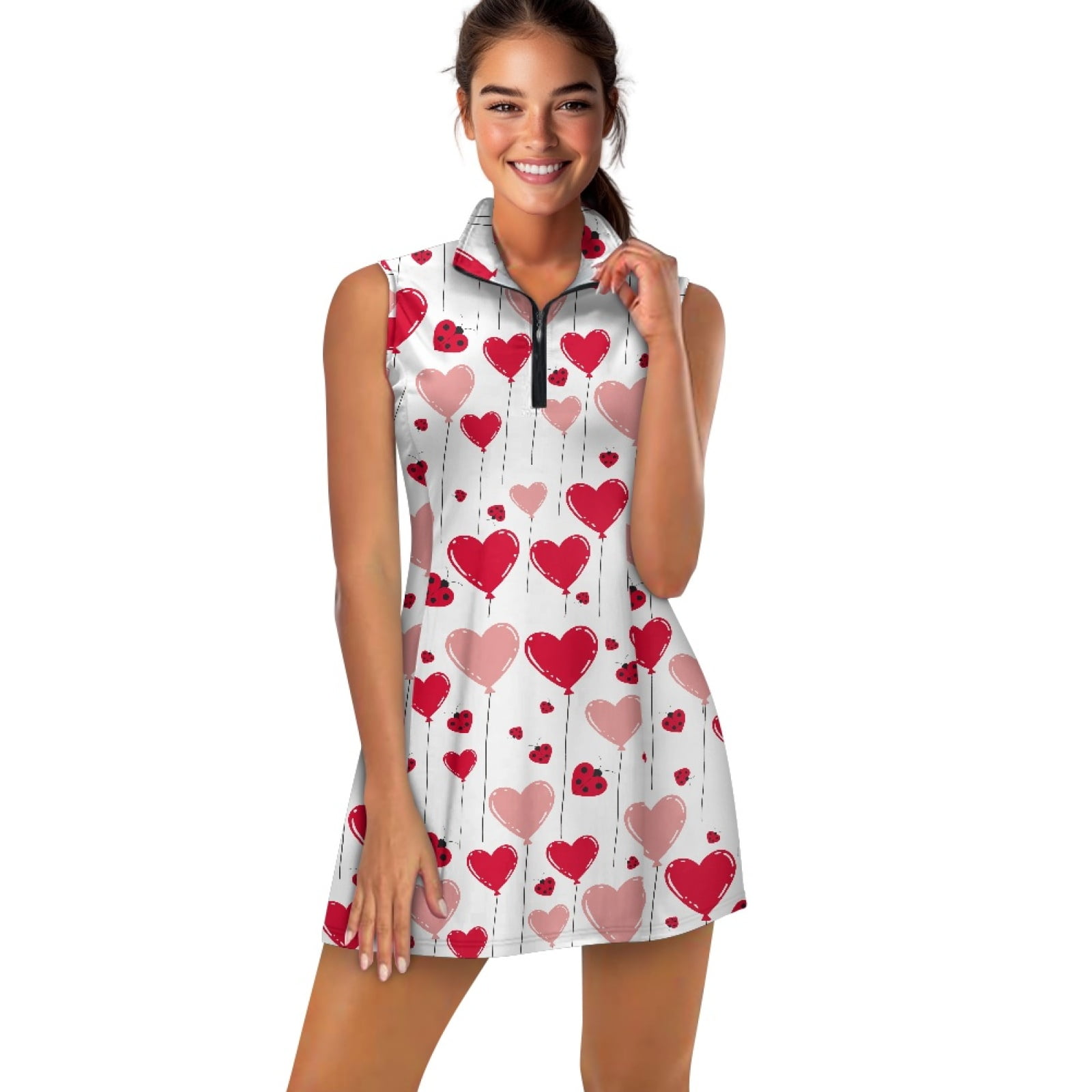 COEQINE Heart-Shaped Balloon and Ladybird Print Women's Golf Dress with ...