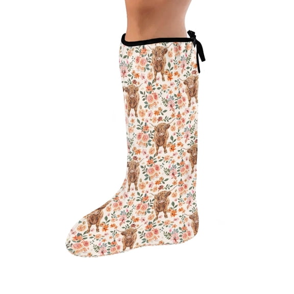 COEQINE Highland Cow 2 Pack Leg Cast Cover Flower Below The Knee Leg Cast Sleeve Washable Cast and Bandage Protector Removable Leg Cast Protector Outdoor Cover for Women Men Seniors Small