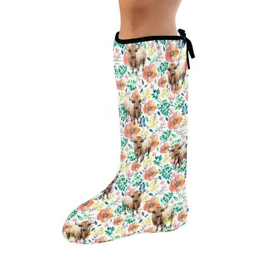 COEQINE Highland Cow 2 Pcs Leg Cast Cover Floral Broken Leg Shower Cast Cover Breathable Cast and Bandage Protector Stylish Cast Socks Cover Outdoor Cover After Surgery Gifts Small