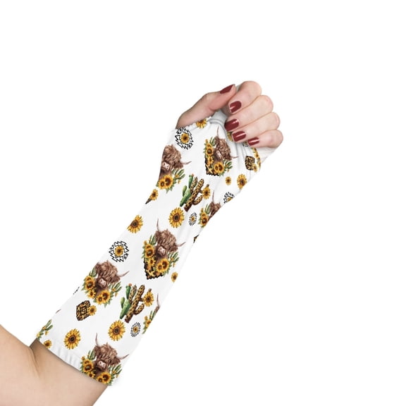 COEQINE Highland Cow Cactus Arm Cast Cover-L Decorative Arm Plaster Cover Breathable Washable Cast and Bandage Protector with A Thumb Hole Wrist Cast Cover for Shower