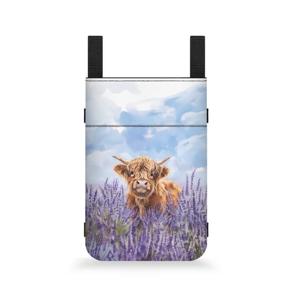 COEQINE Highland Cow Crutch Pouch Medical Crutch Accessories Walker Storage Pouch with Front Pockets and Drink Holder Adjustable Mobility Cane Pouch for Universal Crutches