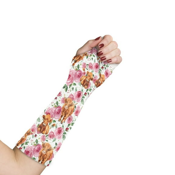 COEQINE Highland Cow Flower Arm Cast Cover Arm Cast Sleeve with Thumb Cover Size M Elastic Cast Sleeve Anti Scratch Teens Long Full Arm Cast Protector for Kids Girls