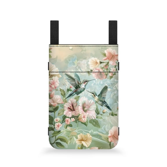 COEQINE Hummingbird Crutch Bag Floral Mobility Cane Pouch Hanging Carrying Pocket Compartments Adjustable Crutch Organizer Pouch for Underarm Crutches and Walkers