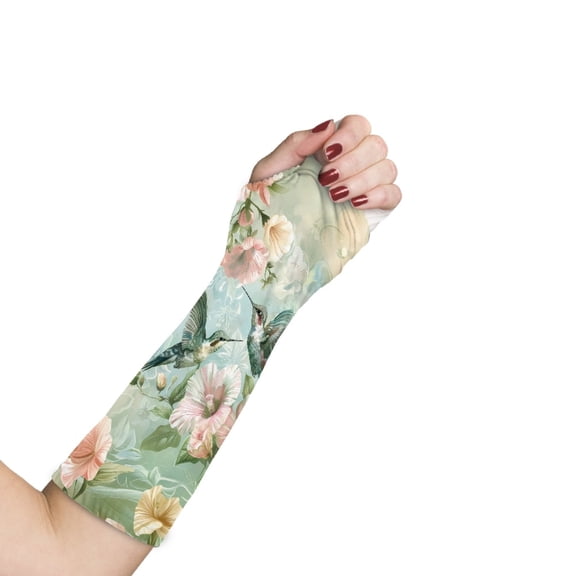 COEQINE Hummingbird Floral Arm Cast Cover Decorative Arm Plaster Cover Size L Elastic Fabric Sleeve Easy to Clean Wrist Elbow Cast Wound Scratcher Covers for Shower Arm