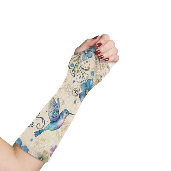 COEQINE Hummingbird Flower Arm Cast Cover Size S Cast Sleeve with A Thumb Hole Breathable Washable Cast and Bandage Protector for Arm Hand Protectors and Decortion