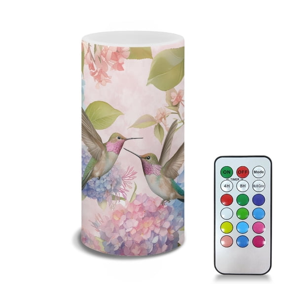 COEQINE Hummingbird Hydrangea Pink Flameless Candle Electric LED Lights with Dancing Flame, with Timer Remote 12 Color Lights, 3 AAA Batteries Operated (Not Include), Exquisite Home Decoration