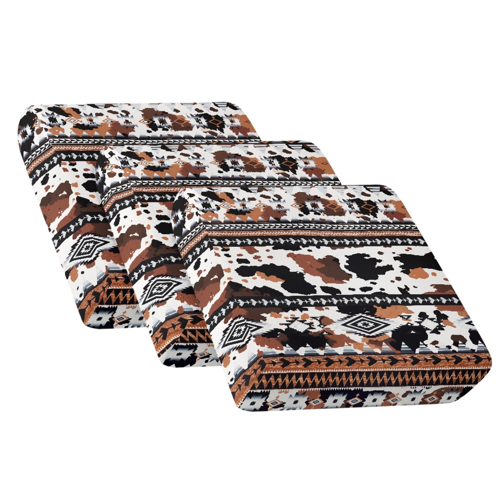 COEQINE Individual Seat Cushion Cover, Couch Cover for 3 Cushion Couch, Stretch Spandex Fabric Sofa Slipcover Pet Friendly Furniture Protector, 3-Seater, American Tribal Cow Print Brown Black