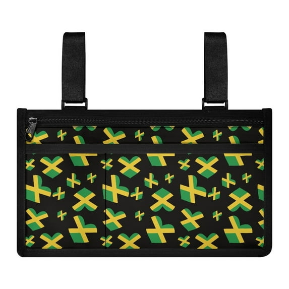 COEQINE Jamaican Flag Wheelchair Armrest Side Hanging Storage Bag for Seniors Wheelchair Arm Bags Pride Go Ride Accessories Animal Print Wheelchair Side Bags for The Armrest
