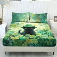 thumbnail image 1 of COEQINE King Sheet Set 3 Pieces Bedding Set, Comfort Fade Resistant Fitted Sheet with 2 Pillowcases, Winter Bottom Bedsheet for Saint Patrick's Day Decor, Cat Leprechaun Hat Clover, 1 of 5