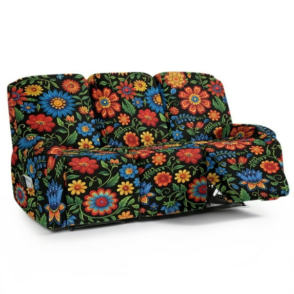 COEQINE Lazy Boy Recliner Chair Cover 3 Seater Sofa Slipcover 8 Pieces Comfy Dog Couch Cover Reclining Chair Slipcover with Side Pocket for Pets, Kids, Colorful Bohemian Floral