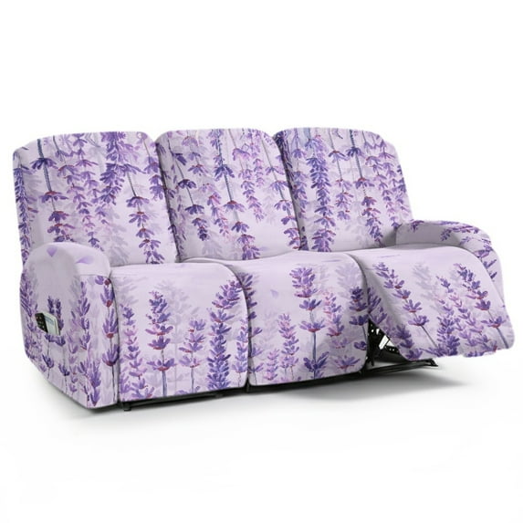 COEQINE Lazy Boy Recliner Chair Cover 3 Seater Sofa Slipcover 8 Pieces Comfy Dog Couch Cover Reclining Chair Slipcover with Side Pocket for Pets, Kids, Lavender Floral Purple