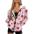 thumbnail image 1 of COEQINE Long Sleeve Women's Oversized Hoodie Fashion Full Zipper Sweatshirts Christmas Hat and Strawberry Pink Print Long Sleeve Casual Wear Fall Tops with Pockets, XL, 1 of 7