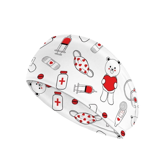 COEQINE Medical Print Bear Nurse Button Headband Sports Headbands for Teens Sweatband for Running,Workout,Basketball Cute Medical Headbands Sport Headband Sweat Headbands for Sports