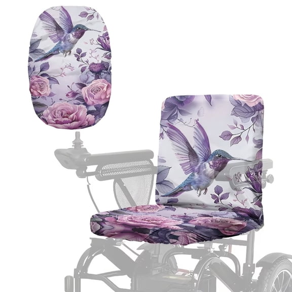 COEQINE Mobility Scooter Seat Cover for Elderly Disable, Dustproof Protector Accessories with Elastic Edge, Machine Washable Power Chair Seat Cover, Hummingbird Rose Purple