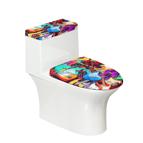 COEQINE Multicolor Guitar Toilet Lid Dust Cover Set Machine Washable Replacement Easy Installation with a 2-Piece Toilet Cover Set, Fits Most Tanks & Lids