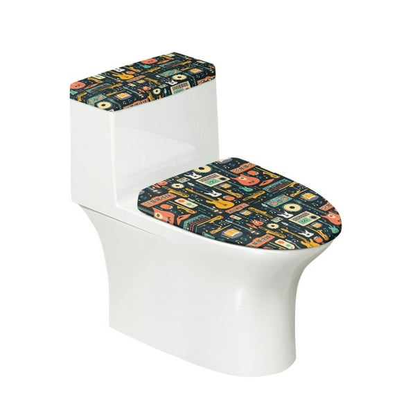 COEQINE Musical Instruments Toilet Lid Dust Cover Set Stretchable Machine Washable Replacement with a 2-Piece Toilet Cover Set for Home Bathroom Decoration