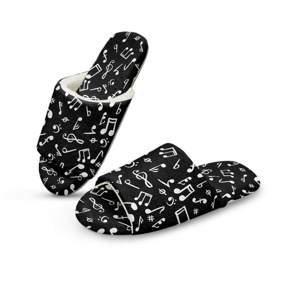COEQINE Musical Notes Womens Open Toe Slippers Trendy Slip On House Slides Soft Fuzzy Slippers Portable Indoor Shoes Slip On Home Sandals Footwear for Guest Ladies Mom, 38-39