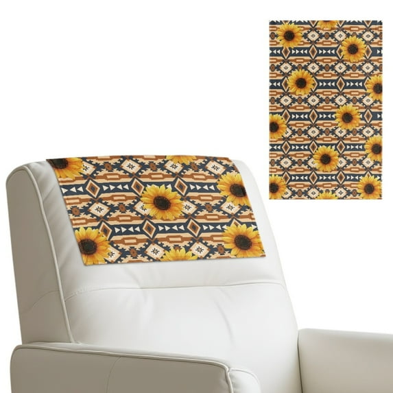 COEQINE Non-Slip Headrest Cover for Recliner, Faux Leather Recliner Headrest Protector with Adhesive Backed Hook and Loop Fasteners for Home, 17x27 Inch, American Tribal Sunflower Brown, Set of 3