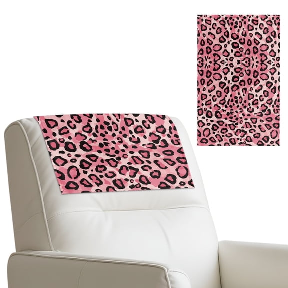 COEQINE Non-Slip Headrest Cover for Recliner, Faux Leather Recliner Headrest Protector with Adhesive Backed Hook and Loop Fasteners for Home Decor, 17x27 Inch, Pink Leopard Print