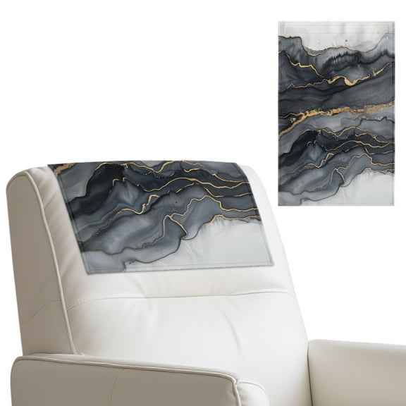 COEQINE Non-Slip Recliner Headrest Cover PU Leather Washable Head Rest Covers for Recliner Chair with Hook and Loop Straps for Home & Office, 17x27 Inch, Marble Black Gray