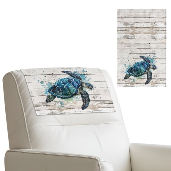 COEQINE Non-Slip Recliner Headrest Cover PU Leather Washable Headrest Protector for Recliners with Hook and Loop Fasteners Furniture Slipcover for Office Chair, Sea Turtle Wood Grain, Set of 2