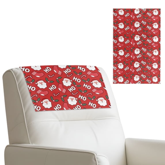 COEQINE Non-Slip Recliner Headrest Protector Faux Leather Sofa Headrest Covers Head Rest Covers with Adhesive Backed Hook and Loop Straps, 17x27 Inch, Santa Claus Holly Stocking Red, 2 Pieces